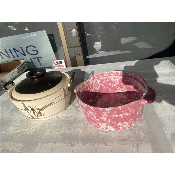 Pottery lidded dish and other