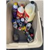 Image 1 : Assorted fluids and wood glue with bin with lid