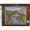 Image 1 : Oil On Board Bridge Villa Scene - 32" x 28"