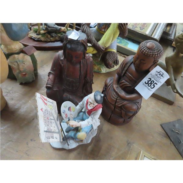 Oriental Carved (2) & Porcelain Figurines