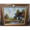Image 1 : Framed River Scene On Canvas by ? - 29" x 33"