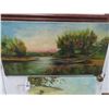 Image 1 : Unframed Lake Scene On Canvas - 17" x 33"