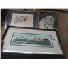 Image 1 : Lot of Asst. Small Art Includes Abstract Litho Street Scene, Barn Signed Litho