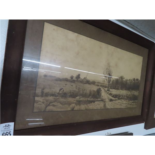 Framed Old Farm Scene - 22" x 34"