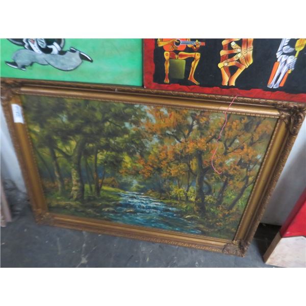 Framed Oil On Canvas Forest Scene - 29" x 40"