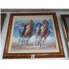 Image 1 : Framed Oil On Canvas Horse Race by Avicini - 29" x 29"