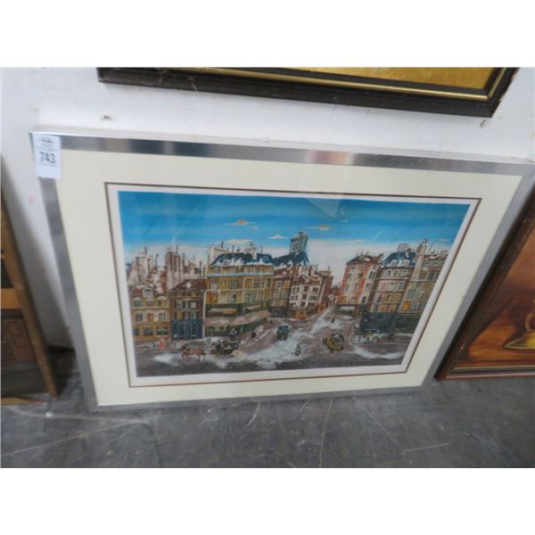 Framed Town Christmas Scene By Ulanau - 28" x 38"