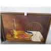 Image 1 : Framed Oil On Canvas Books & Lantern - 28" x 48"