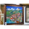 Image 1 : Framed Oil On Canvas Jungle Town Scene - 21" x 21"