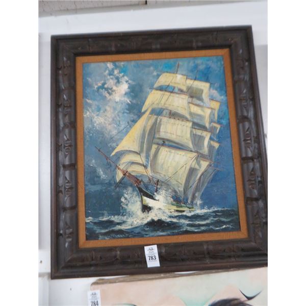 Framed Tall Ship On Board - 33" x 28"