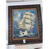 Image 1 : Framed Tall Ship On Board - 33" x 28"