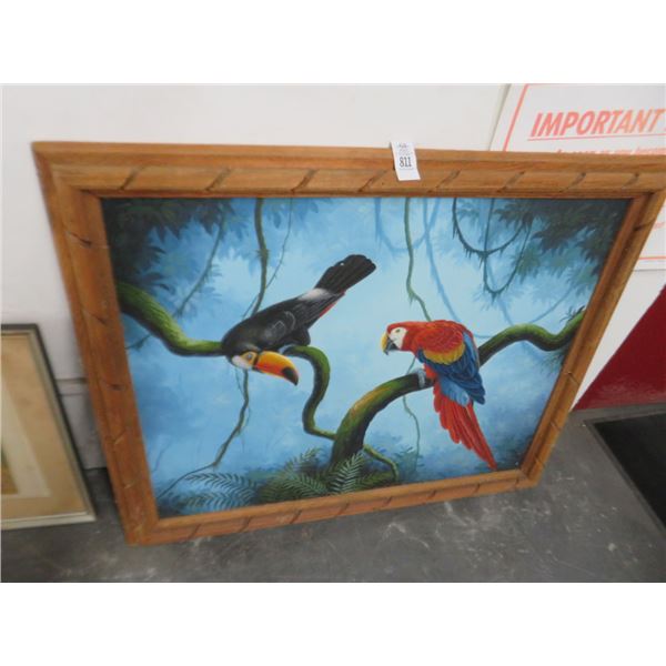 Framed Tropical Birds On Canvas - 45" x 38"