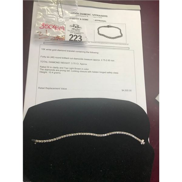 10K WG Diamond Bracelet Total Diamond Weight 3.75 CT - Retail Replacement Value $4,500.00