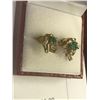 Image 2 : 14K YG Emerald & Diamond Earrings - Total Emerald Weight .75 CT,