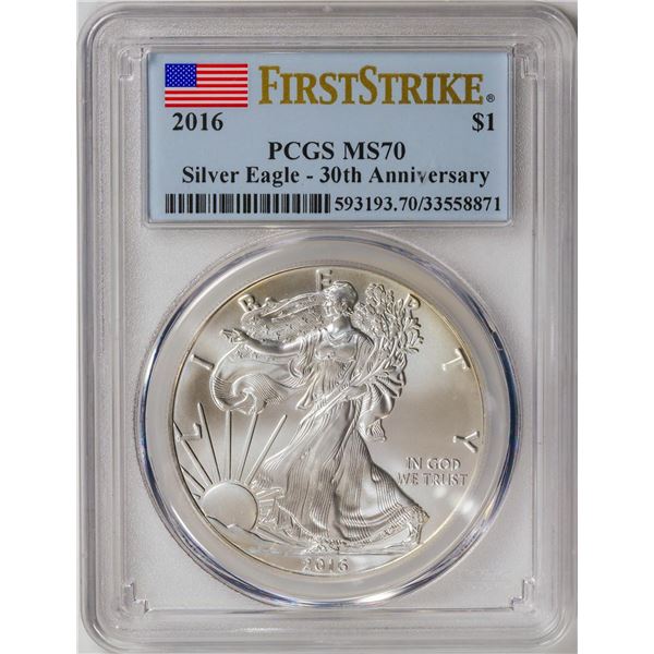 2016 American Silver Eagle .999 Fine Silver Dollar Coin PCGS MS70