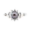 Image 2 : 0.40 ctw Diamond and 7mm Dyed Black Pearl Ring - 14KT White Gold