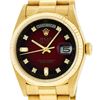 Image 1 : Rolex Mens 18K Yellow Gold Red Vignette Diamond Quickset President Wristwatch