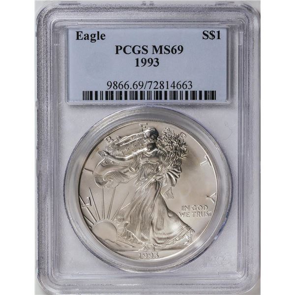 1993 American Silver Eagle .999 Fine Silver Dollar Coin PCGS MS69