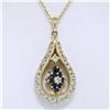 Image 2 : 14k Yellow Gold 1.22 ctw Diamond and Sapphire Tear Drop Dangle Pendant Necklace