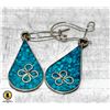 PAIR SILVER ENAMELED BLUE DROP EARRINGS