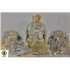 Image 1 : SET OF ORNATE GLASS SKULLS PLUS SKULL BOTTLE