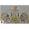 Image 1 : SET OF ORNATE GLASS SKULLS PLUS SKULL BOTTLE