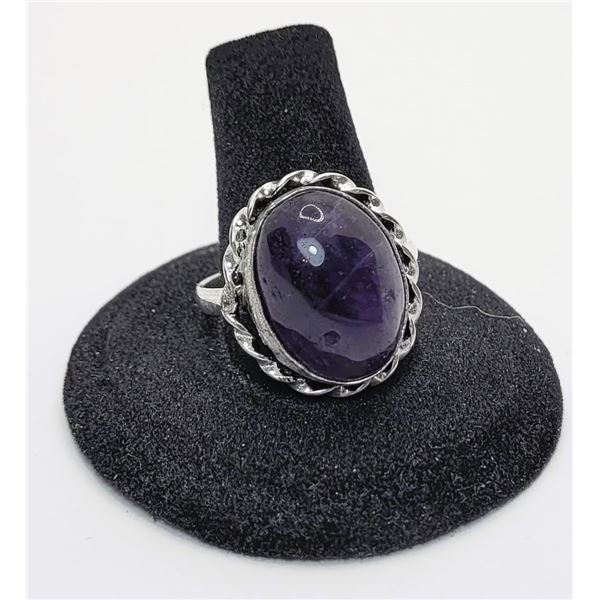 7)  NATURAL OVAL AMETHYST SIZE 11 RING WITH