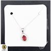 Image 1 : #184-NATURAL RED RUBY 5 X 7 & CZ PENDANT NECKLACE