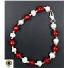 Image 1 : #262-NATURAL FRESH WATER PEARL ,RED JADE  BRACELET
