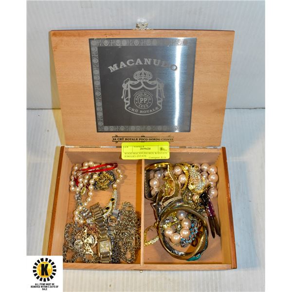 WOOD MACANUDO BOX W/ESTATE JEWELRY-ESTATE