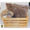 Image 1 : WOOD CRATE W/HUDSON BAY TEDDY & SHEEPSKIN