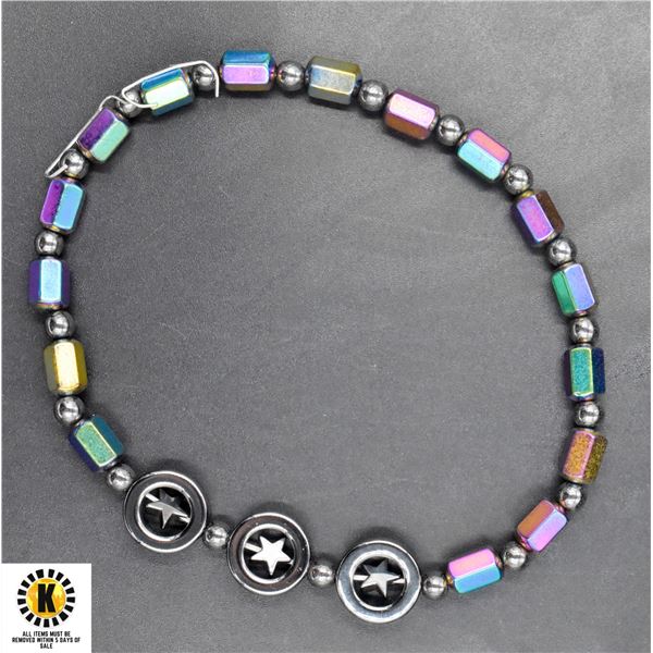 #136-HERMATITE MAGNETIC STAR ANKLE BRACELET 18CM