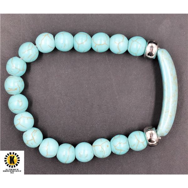 #131-NATURAL BLUE TURQOUISE BEAD BRACELET 8MM