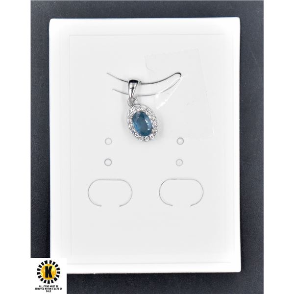 #155-NATURAL  BLUE SAPPHIRE 4 X 6 MM  & CZ  PENDAN