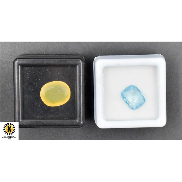 #66-NATURAL BLUE TOPAZ 3.09CT& YELLOW OPAL 4.03CT