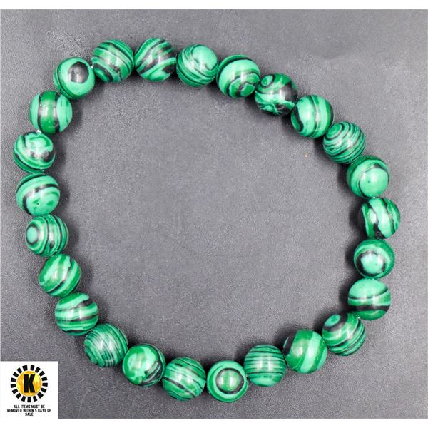 #276-NATURAL GREEN MALACHITE BRACELET 8MM/7.5"