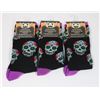 Image 1 : THREE NEW PAIRS OF WOMENS SUGAR SKULL THEME SOCKS
