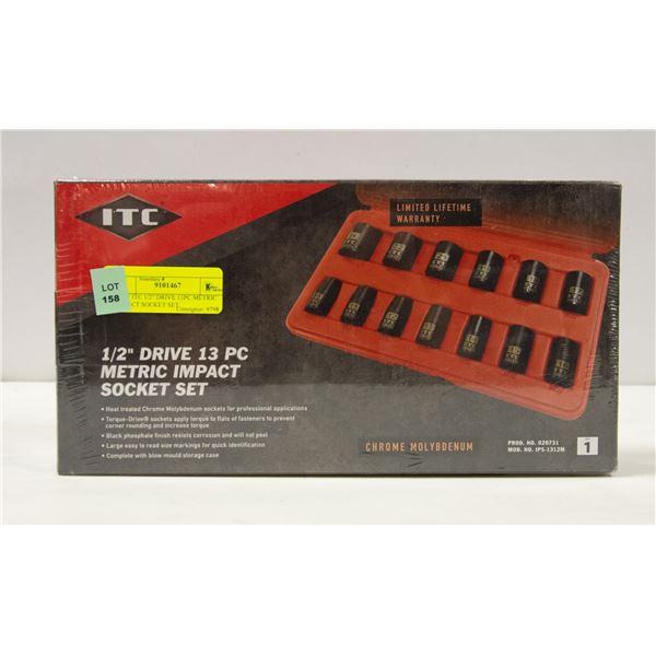 NEW ITC 1/2" DRIVE 13PC METRIC IMPACT SOCKET SET