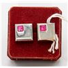 Image 1 : NEW WHITE GOLD PLATED CUFF LINKS W/PINK STONES