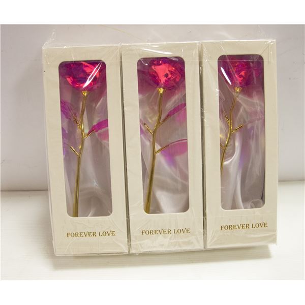 BUNDLE OF THREE 24K GOLD PLATED FOREVER LOVE ROSES