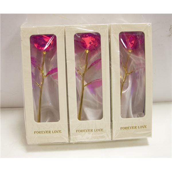 BUNDLE OF THREE 24K GOLD PLATED FOREVER LOVE ROSES