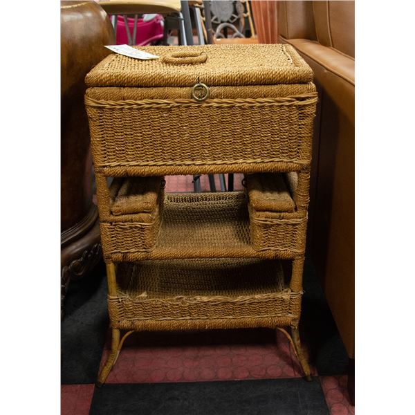 VINTAGE WICKER SEWING CABINET / BASKET