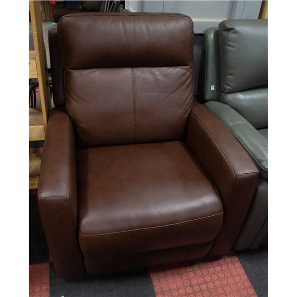 NEW GENUINE BROWN LEATHER ELECTRIC RECLINING CHAIR