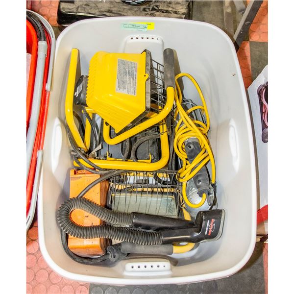 TOTE OF TOOLS AND LIGHTING