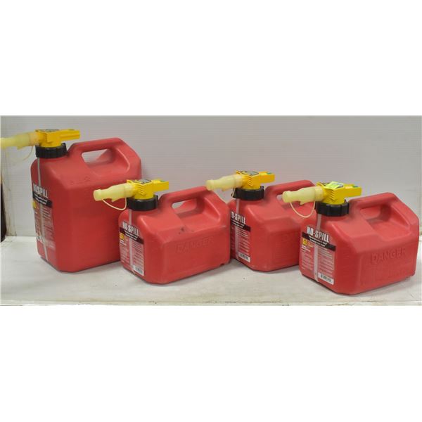 LOT OF 4 NO SPILL GAS CANS