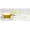 Image 1 : GLASS BOWL + LARGE WHITE WATER PITCHER