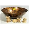Image 1 : LARGE BROWN/COPPER METAL DCOR BOWL & 3 LITTLE