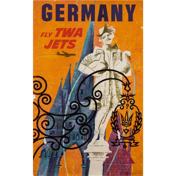 DAVID KLEIN GERMANY FLY TWA JETS AIRLINE POSTER