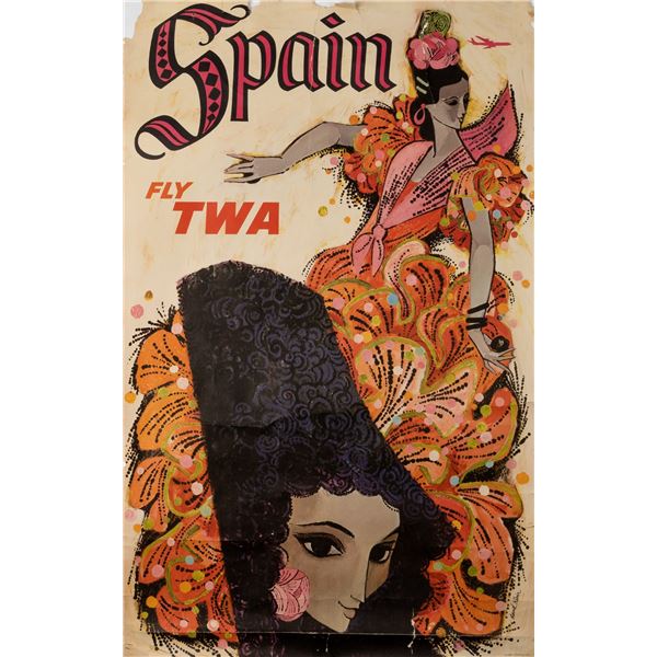 DAVID KLEIN SPAIN FLY TWA TRAVEL POSTER