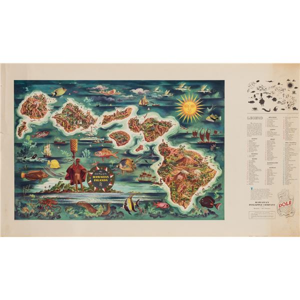 DOLE MAP OF HAWAIIAN ISLANDS JOSEPH FEHER